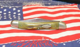 Vintage Case Xx Usa 52087 Green Stag Bone 2 Blade Pocket Knife