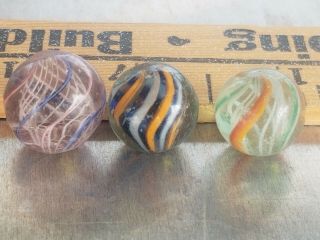 3 Antique Handmade German Marbles Pee Wee Swirls Solid Core 5/8 " For Restoration