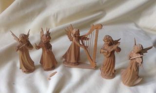 Set Of Five German Carved Wood Angel Musicians