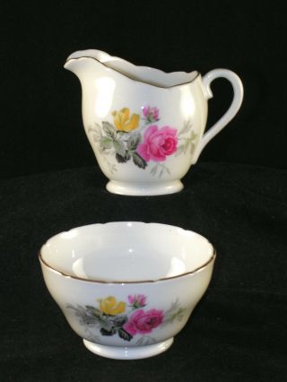 1789 Adderley England Fine Bone China Creamer & Sugar Bowl Roses Pattern Gilding