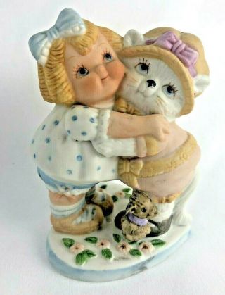 Vintage 1986 Dolly Dingle Cat Hugs Friends Series Porcelain Figure