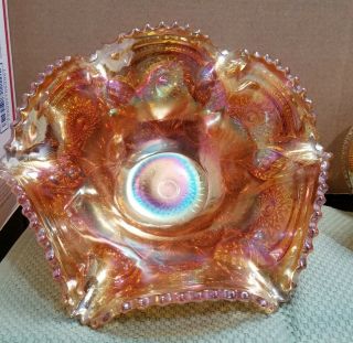 Antique 1910 Marigold Carnival Fashion Punch Bowl Set by Imperial Glass 5