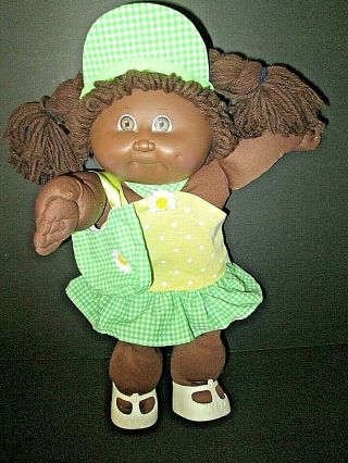 Vtg.  1982 Cabbage Patch African American Black Doll W/green & Yellow Outfit Hm 3