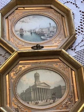 2 Unique Miniature Painting Venice - Roma Italy Antique Embossed Gilded Framed