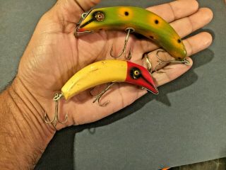 (2) Vintage South Bend Teas Oreno Wood Fishing Lure With Glass Eyes