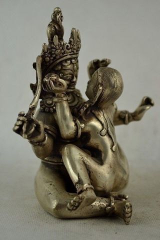 Collectible Decorated Old Handwork Tibet Silver Carved Buddha Make Love Buddha