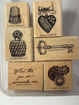 ANTIQUE COLLECTIBLES Stampin ' Up Set of6 Wood Mounted Stamps Thimble Key Heart 2