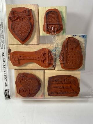ANTIQUE COLLECTIBLES Stampin ' Up Set of6 Wood Mounted Stamps Thimble Key Heart 3