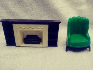 Vintage Plasco Toy Dollhouse Furniture Green Chair And Fire Place
