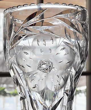 Antique American Brilliant ABP Cut Glass Tall Corset Meriden cut Floral Vase 2