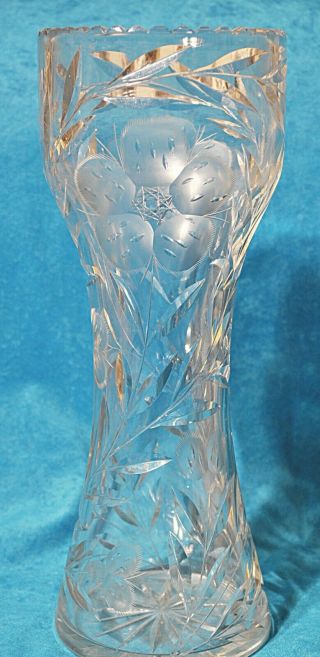 Antique American Brilliant ABP Cut Glass Tall Corset Meriden cut Floral Vase 5