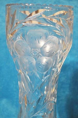 Antique American Brilliant ABP Cut Glass Tall Corset Meriden cut Floral Vase 6