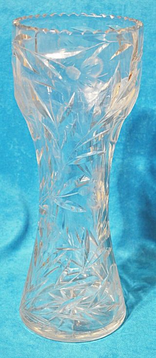 Antique American Brilliant ABP Cut Glass Tall Corset Meriden cut Floral Vase 7