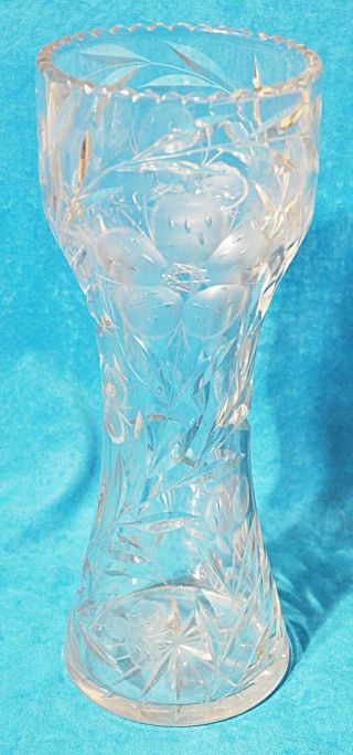 Antique American Brilliant ABP Cut Glass Tall Corset Meriden cut Floral Vase 8
