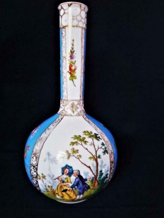 Antique Dresden Helena Wolfsohn Large Hand Painted Watteau Vase 1880