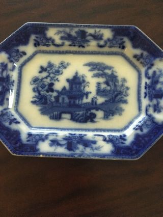 Antique English Flow Blue Ironstone Platter Peking Pattern