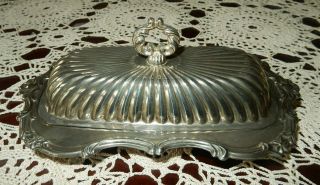 Ornate Vintage Silver Plate Butter Dish By Leonard Blown Glass Tray
