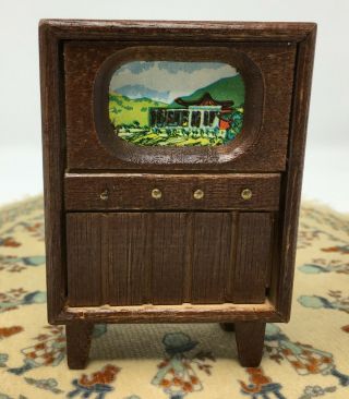 Vintage Dollhouse Miniature Msr Imports Wood Console Tv Television