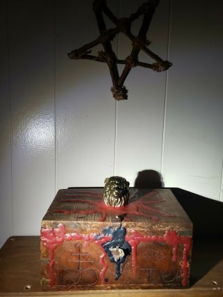 Antique Dybbuk Box - Metal Lion Head - Hebrew & Symbolism - W Strange Wax 4