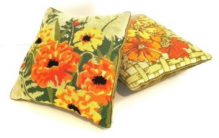 Vintage Needlepoint Pillows,  Floral Design,  1960 
