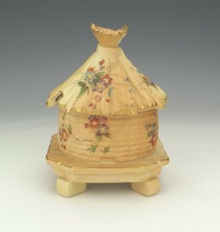 Antique Grainger & Co Worcester - Flower Decorated Blush Ivory Honey Pot