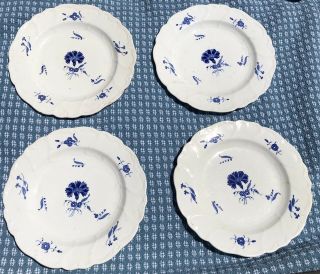 Four 4 Antique Ca.  1830 Bloor Derby 10 " Dinner Plates Flowers.  Minor Flaws