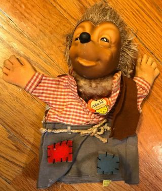 Vintage Steiff Mecki Hedgehog Hand Puppet - 8 " Tall Made In Germany