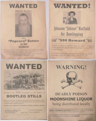 Set Of 4 Moonshine Wanted Posters Popcorn Sutton,  Johnse Hatfield,  More