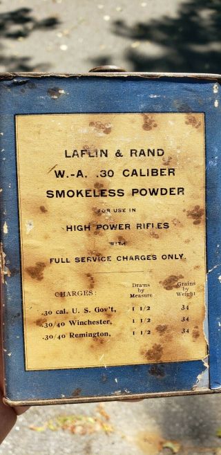 Antique Vintage Laflin And Rand Powder Tin 30 Cal 7