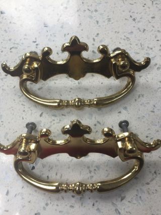 Vintage Reclaimed Antique Brass Gold Drawer Handles Pair