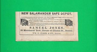 1854 Ad The Salamander Safe Depot Samuel Jones Boston