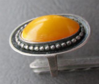 Natural Antique Butterscotch Egg Yolk Baltic Amber Sterling Silver Ring 5.  6g.