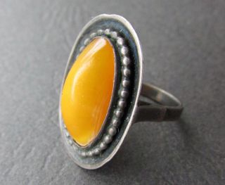 Natural Antique Butterscotch Egg Yolk Baltic Amber Sterling Silver Ring 5.  6g. 2