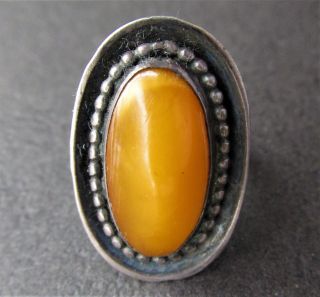 Natural Antique Butterscotch Egg Yolk Baltic Amber Sterling Silver Ring 5.  6g. 4