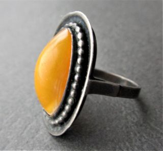 Natural Antique Butterscotch Egg Yolk Baltic Amber Sterling Silver Ring 5.  6g. 6