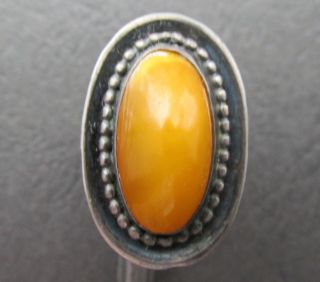 Natural Antique Butterscotch Egg Yolk Baltic Amber Sterling Silver Ring 5.  6g. 7