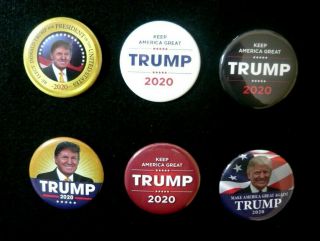 Set Of 6 Large 2.  25 " President Trump 2020 Election Pins,  Comes To $1.  83 Each