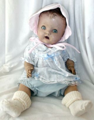 Antique Composition Baby Doll with Tin Eyes and 2 Outfits 2
