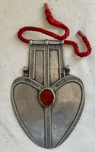 Antique Yomut Tekke Turkoman Turkmen Silver & Carnelian Tribal Pendant 19th Cent
