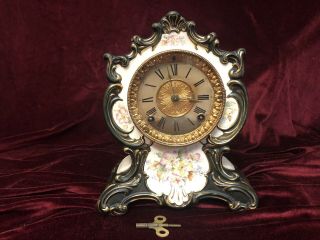 Antique Ansonia Porcelain Mantle Clock Towanda Model June 18 1882