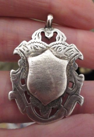 Stunning Vintage Silver Fob Medal Hallmarked Jw Not Engraved Shield Pendant