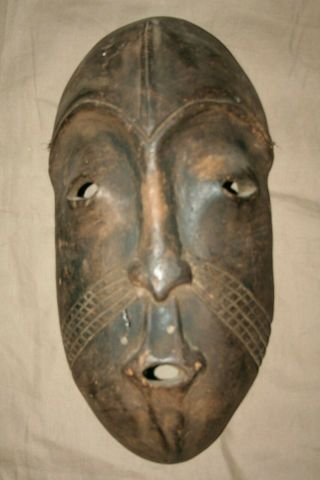 Large Antique African Wood Carved Face Mask Hanging Handmade Brown