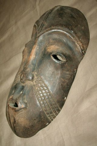 Large Antique African Wood Carved Face Mask Hanging Handmade Brown 3