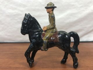 Vintage Collectible Wwi Calvary Cast Iron Metal Soldier On Horseback Antique Toy