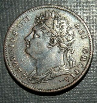 Great Britain Farthing 1825 Copper Antique Colonial Era Au King George 1/4 Penny