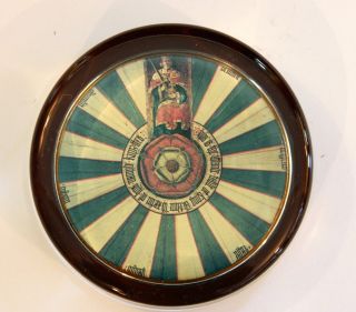Old Vintage King Arthur Round Table Decoupage Glass Antique English Paperweight