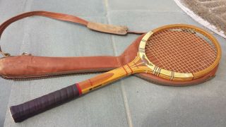 Antique Wood Dunlop Maxply Fort Tennis Racquet Leather Carrying Case Bag 4 3/8 "