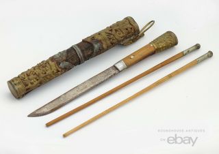 19th C.  Antique Chinese Qing Dynasty Trousse Traveling Utensil Chopstick Knife