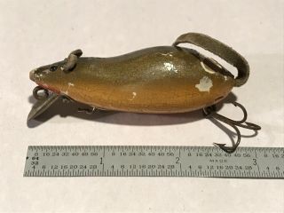 Tg339 Vintage Wood Fishing Lure Heddon Meadow Mouse Leather Tail Glass Eye