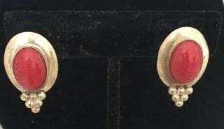 Vintage Ladies Sterling Silver Carnelian Clip - On Earrings - Gift